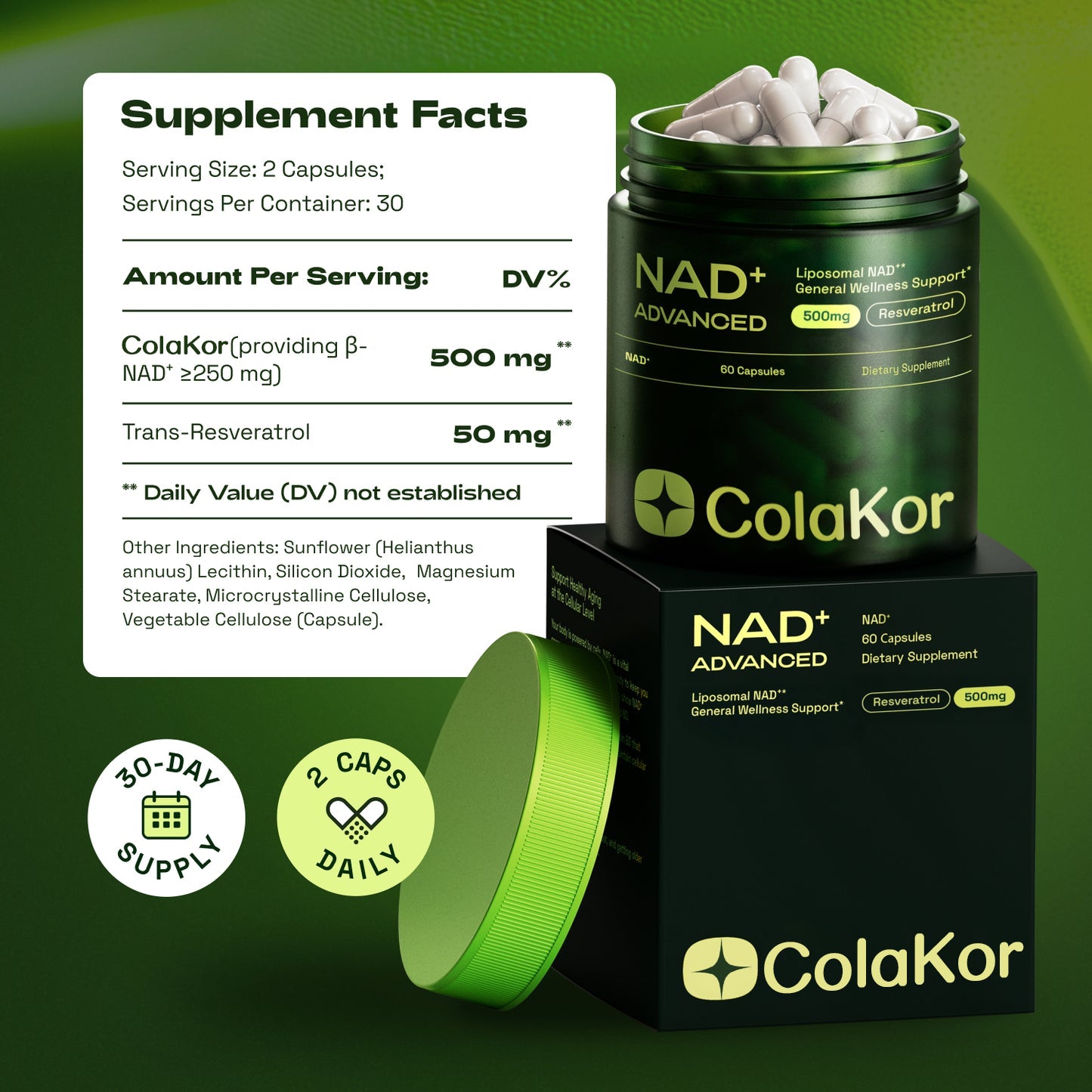 Liposomal NAD+ Supplement with Resveratrol – NMN Supplement Alternative – Third-Party Tested – Advanced NAD Resveratrol – 60 Capsules – 30-Day Supply